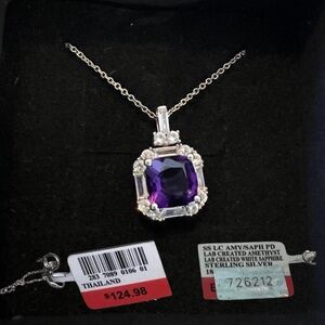 Amethyst White Sapphire Necklace In 925 Sterling Silver